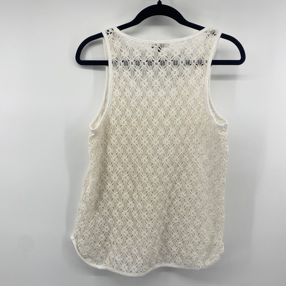 Vince Camuto Lace Tank Top Womens L Cream Crochet Scoop Neck High Low Hem Boho - Picture 2 of 6